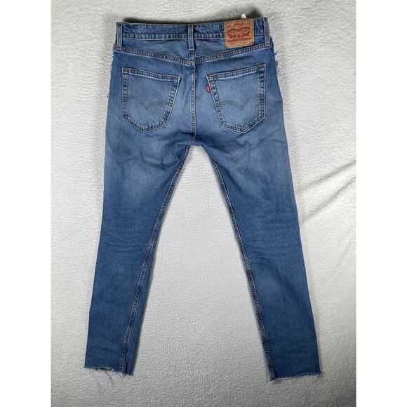 Levis 512 Jeans Mens 32x32 Blue Raw Hem Seams Faded 5 Pocket Distressed - Picture 13 of 16